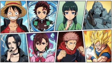 montagem com personagens de animes