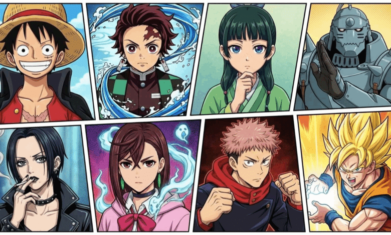 montagem com personagens de animes