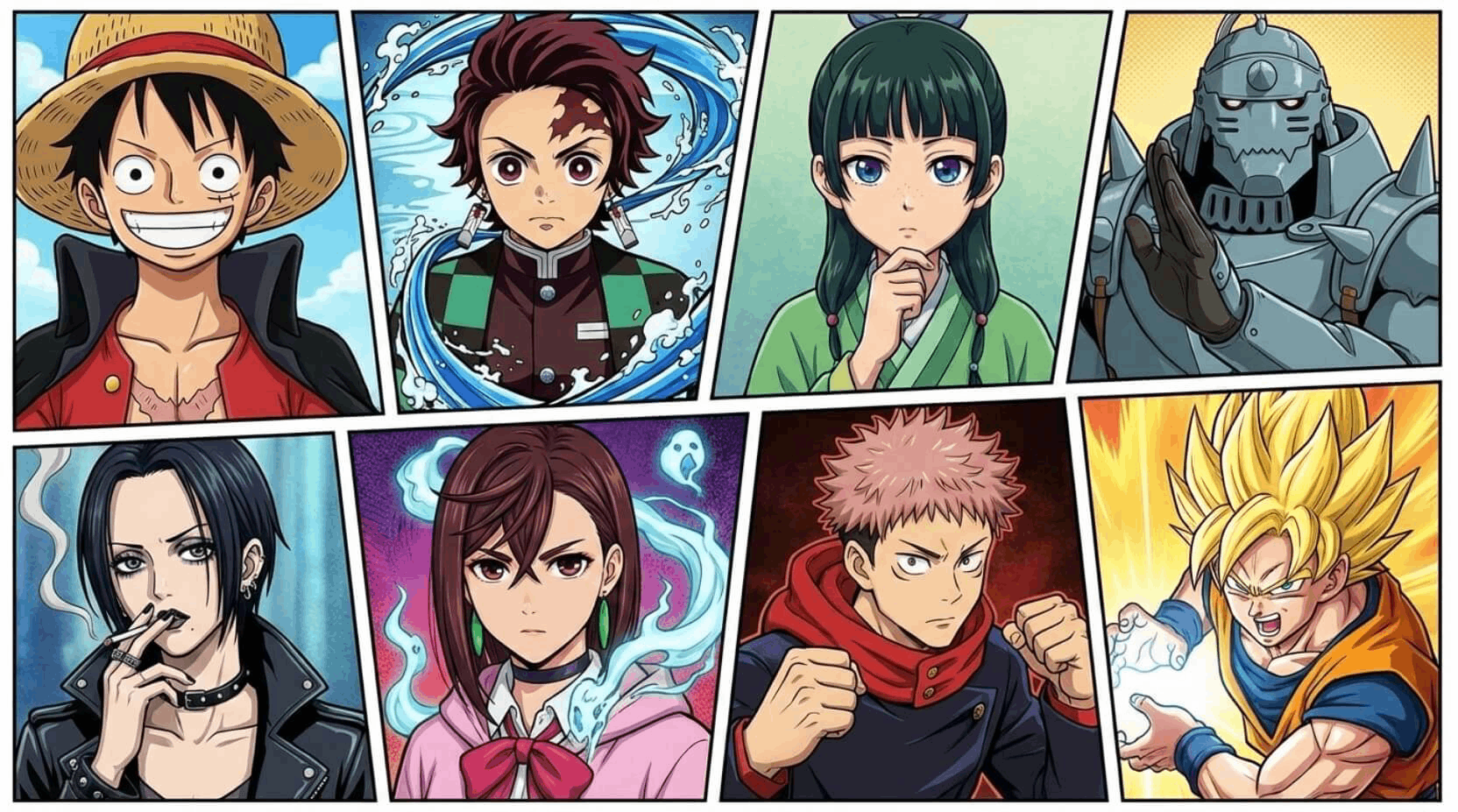 montagem com personagens de animes